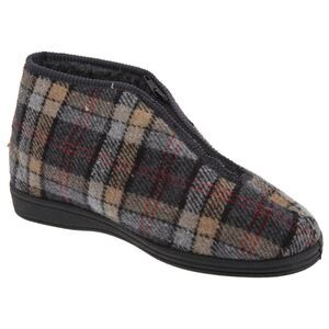 Sleepers Mens Jed II Thermal Zip Check Bootee Slippers / Grey